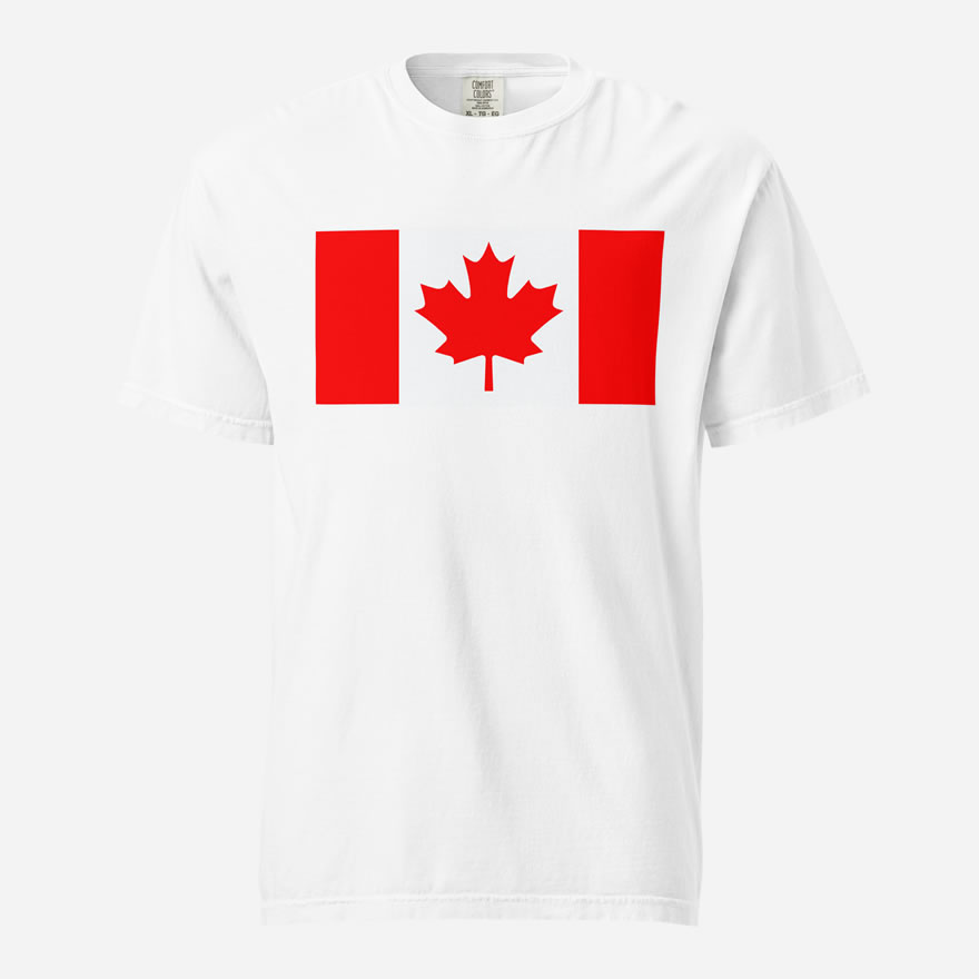 Front of Canada Flag white unisex garment-dyed heavyweight t-shirt by Team Canada with large Canadian flag printed across chest.