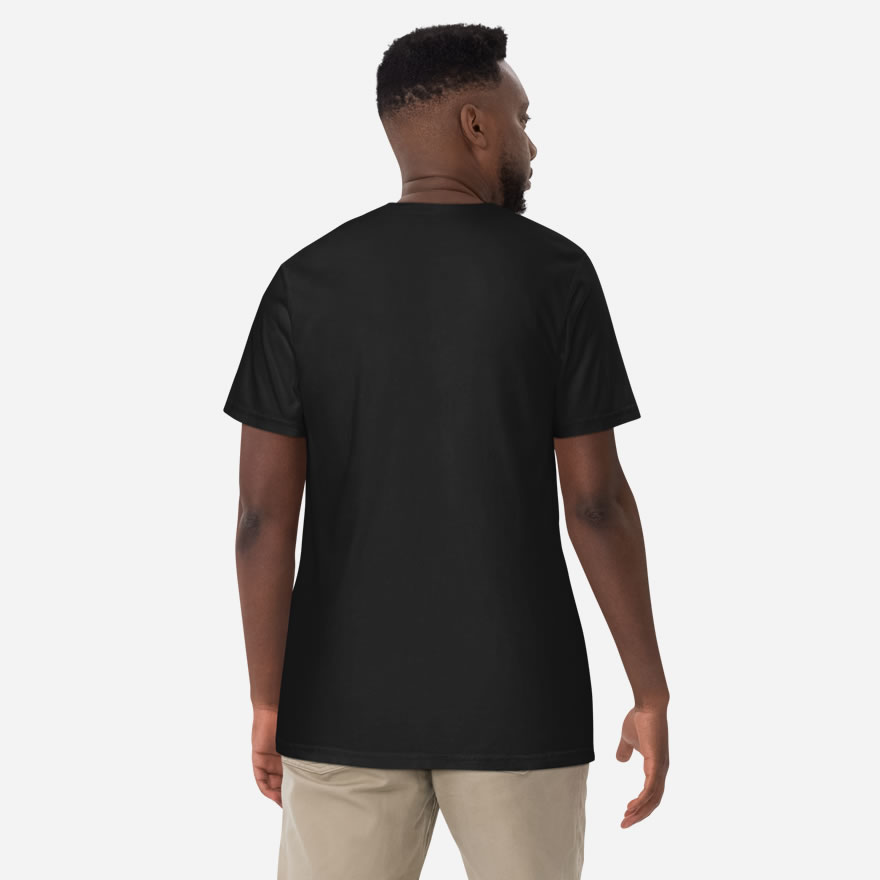 All black back of Canada Flag unisex garment-dyed heavyweight t-shirt on male model.