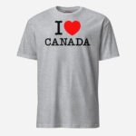 Front of I Love Canada sport grey unisex basic softstyle t-shirt by Team Canada with 'I Love (heart) Canada' design across chest.