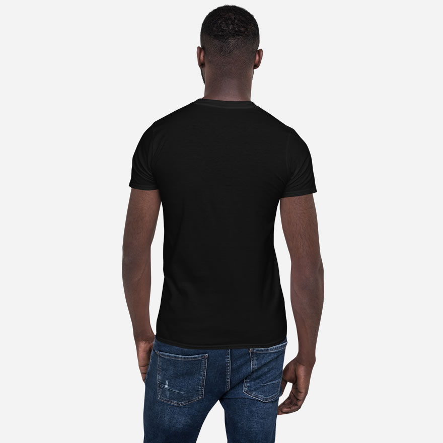 Back of Canada Is Not. For. Sale. black unisex basic softstyle t-shirt on male model.