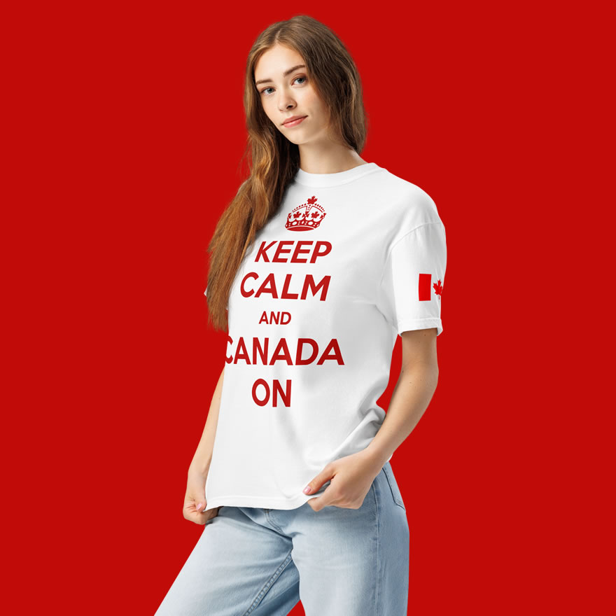 Keep-Calm-And-Canada-On-unisex-garment-dyed-heavyweight-t-shirt-white-left-front-female