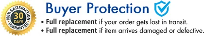 30 Day Buyer Protection with full replacement if order gets lost in transit or arrives damaged or defective.