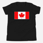 Front of Canada Flag black unisex youth staple t-shirt by Team Canada showing large Canadian flag print.