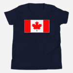 Front of Canada Flag navy unisex youth staple t-shirt by Team Canada showing large Canadian flag print.