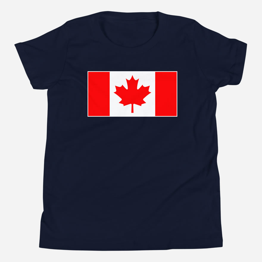 Front of Canada Flag navy unisex youth staple t-shirt by Team Canada showing large Canadian flag print.