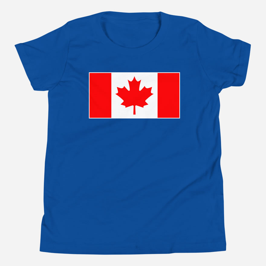 Front of Canada Flag true royal unisex youth staple t-shirt by Team Canada showing large Canadian flag print.