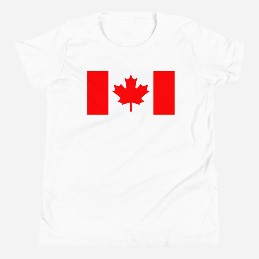 Front of Canada Flag white unisex youth staple t-shirt by Team Canada showing large Canadian flag print.