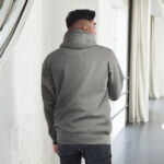 All carbon grey back of Canada Goose unisex premium hoodie by Team Canada on male.