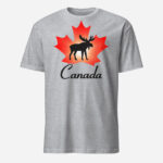 Front of Canada Moose sport grey unisex t-shirt by Team Canada showing maple leaf & moose print with Canada written below.