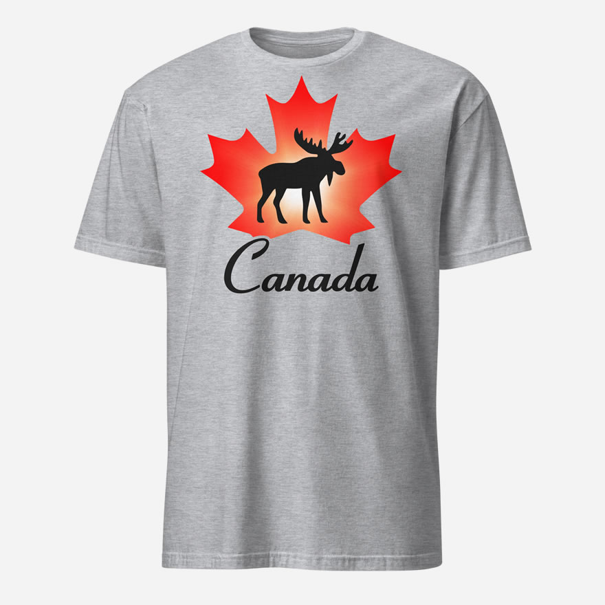 Front of Canada Moose sport grey unisex t-shirt by Team Canada showing maple leaf & moose print with Canada written below.