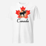 Front of Canada Moose white unisex t-shirt by Team Canada showing maple leaf & moose print with Canada written below.