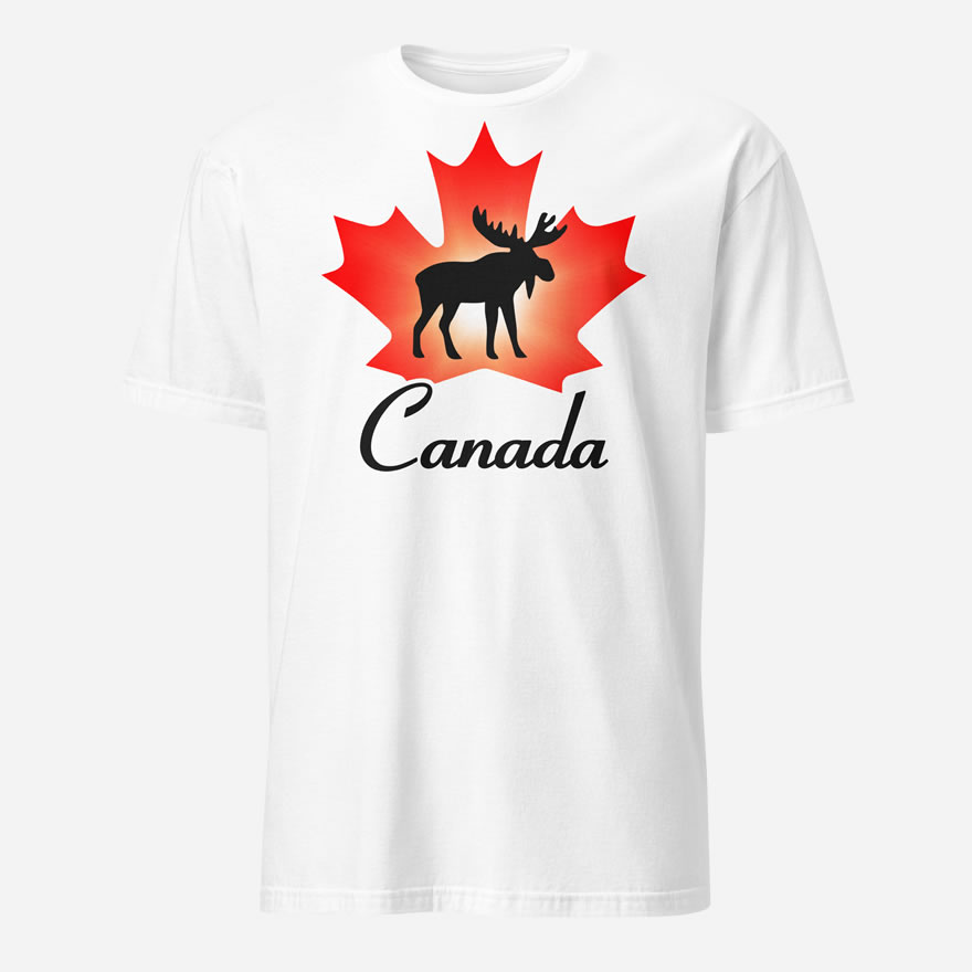 Front of Canada Moose white unisex t-shirt by Team Canada showing maple leaf & moose print with Canada written below.