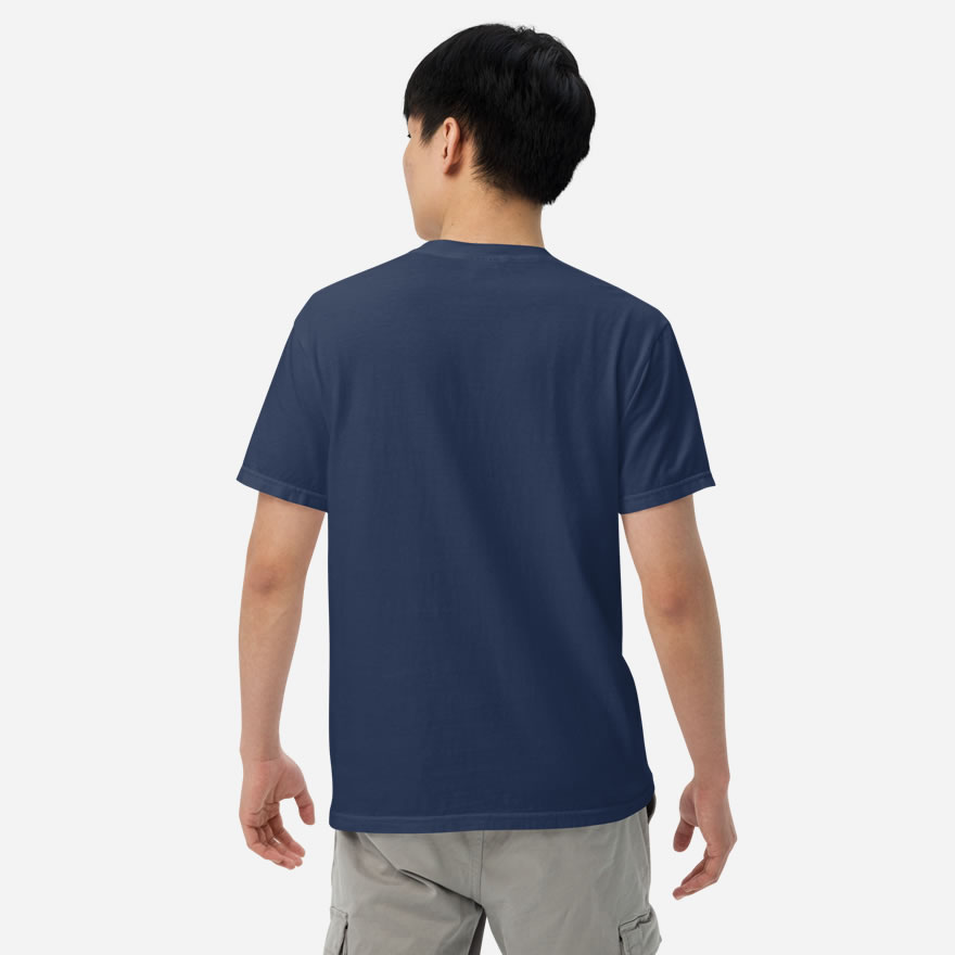 All true navy back of Canada Polar Bear unisex garment-dyed heavyweight t-shirt on male model.