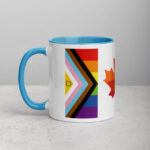 Canada Two-Spirit Intersex-Inclusive Progress Pride Flag mug 11oz blue inside. Handle on left. Flag has Intersex-Inclusive Progress Pride colours for left bar.