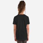Solid black back of Team Canada Girl's Soccer t-shirt unisex youth staple Canadian football tee on girl.