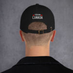 Back of Lake Ontario Canada black classic dad hat with words Team Canada in white and 2 red maple leaves.