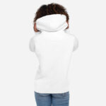 All white back of Canada Polar Bear unisex premium hoodie by Team Canada on model.
